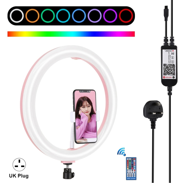 PULUZ 11.8 inch 30cm RGB Dimmable LED Ring Vlogging Selfie Photography Video Lights with Cold Shoe Tripod Ball Head & Phone Clamp (Pink)(UK Plug) - Ring Light by PULUZ | Online Shopping South Africa | PMC Jewellery | Buy Now Pay Later Mobicred