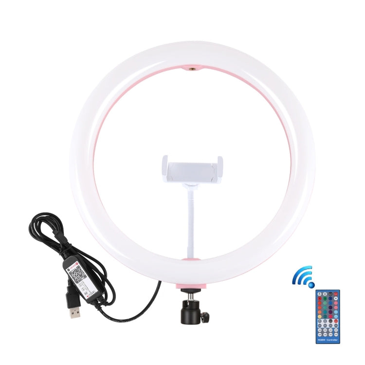 PULUZ 11.8 inch 30cm RGB Dimmable LED Dual Color Temperature LED Curved Diffuse Light Ring Vlogging Selfie Photography Video Lights with  Tripod Ball Head & Phone Clamp & Remote Control(Pink) - Ring Light by PULUZ | Online Shopping South Africa | PMC Jewellery | Buy Now Pay Later Mobicred