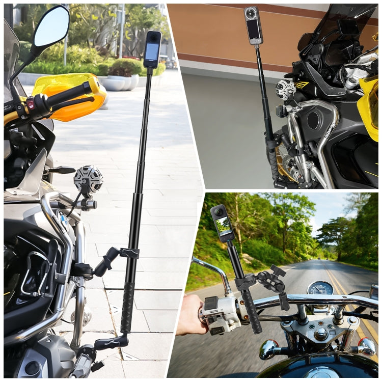 PULUZ Cycling Quick Release Bracket with 150cm Selfie Stick Set, Dual-heads Crab & Single Heads Clamps Handlebar Fixed Mount (Black) - Bicycle Handlebar Mount by PULUZ | Online Shopping South Africa | PMC Jewellery | Buy Now Pay Later Mobicred