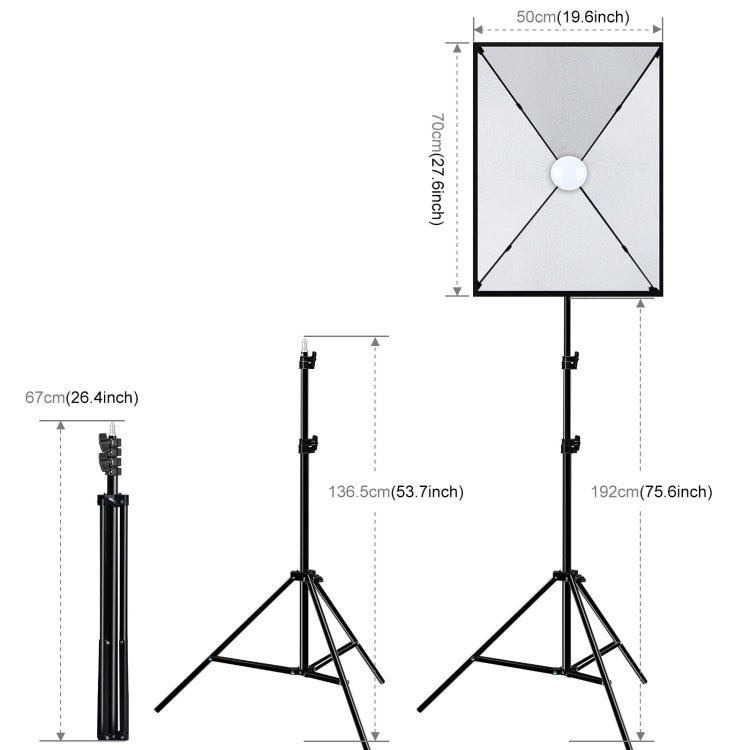 PULUZ 50x70cm Studio Softbox + 2m Tripod Mount + Single E27 30W 5700K White Light LED Bulb Photography Kit(US Plug) - free shipping - PMC TechLife - Order now!