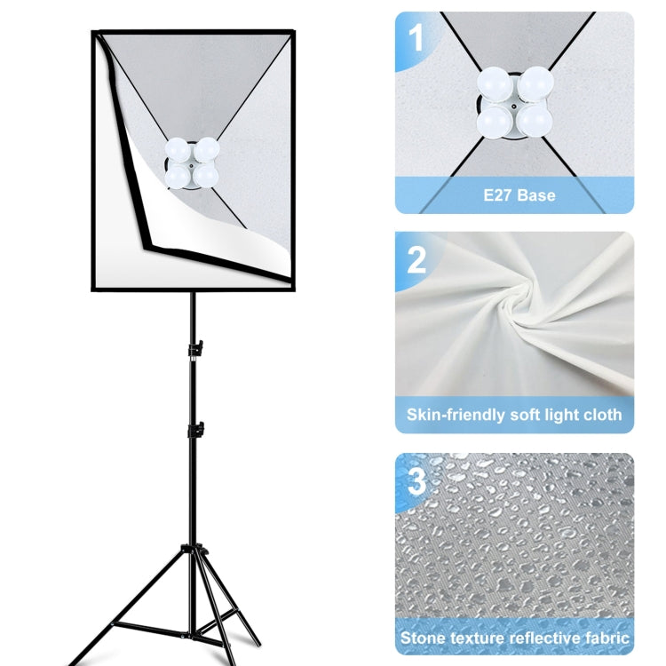 PULUZ 50x70cm Studio Softbox + 2m Tripod Mount + 4 x E27 20W 5700K White Light LED Light Bulb Photography Lighting Kit(US Plug) - free shipping - PMC TechLife - Order now!
