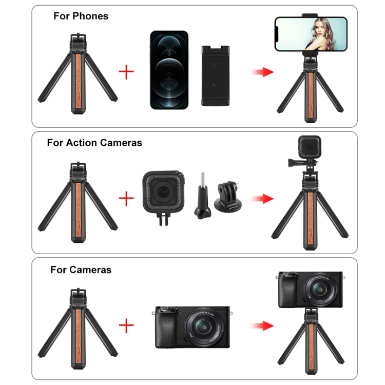 PULUZ Inlaid Wood Desktop Vlogging Live Tripod Holder with Tripod Head (Black) - free shipping - PMC TechLife - Order now!