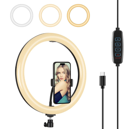 PULUZ PD20W 11.8 inch 30cm Type-C 3 Modes Dimmable Dual Color Temperature LED Curved Diffuse Light Ring Vlogging Selfie Photography Video Lights with Phone Clamp (Black) - Ring Light by PULUZ | Online Shopping South Africa | PMC Jewellery | Buy Now Pay Later Mobicred