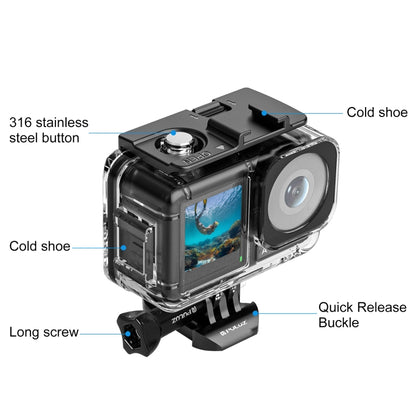 For DJI Osmo Action 3 / 4 PULUZ 40m Underwater Waterproof Housing Diving Case with Cold Shoe & Buckle Basic Mount & Screw - Waterproof Cases by PULUZ | Online Shopping South Africa | PMC Jewellery | Buy Now Pay Later Mobicred