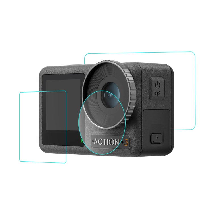 For DJI Osmo Action 3  PULUZ 3-in-1 Lens Front and Back Screen Tempered Glass Explosion-proof Film - Protective Film & Stickers by PULUZ | Online Shopping South Africa | PMC TechLife | Buy Now Pay Later Mobicred