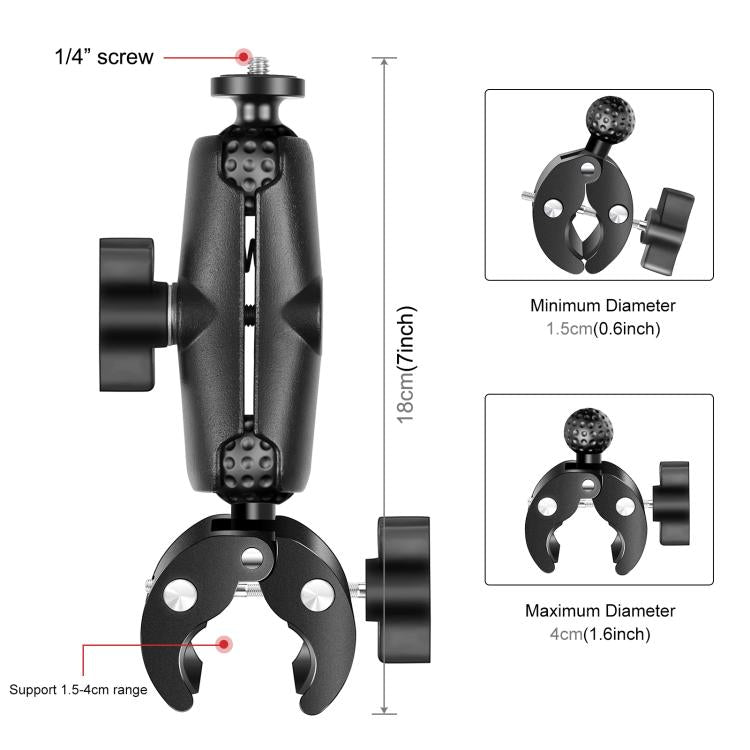 PULUZ Motorcycle Crab Clamp Handlebar Fixed Mount Holder for GoPro and Other Action Cameras(Black) - Bicycle Handlebar Mount by PULUZ | Online Shopping South Africa | PMC Jewellery | Buy Now Pay Later Mobicred