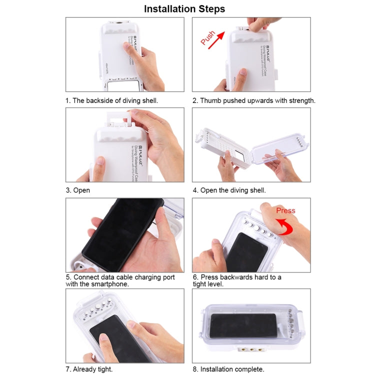PULUZ 45m/147ft Waterproof Diving Case Photo Video Taking Underwater Housing Cover for iPhone 16 / 16 Pro / 15 / 15 Pro, Galaxy, Huawei, Xiaomi, Google Android OTG Smartphones with Type-C Port(White) - free shipping - PMC TechLife - Order now!