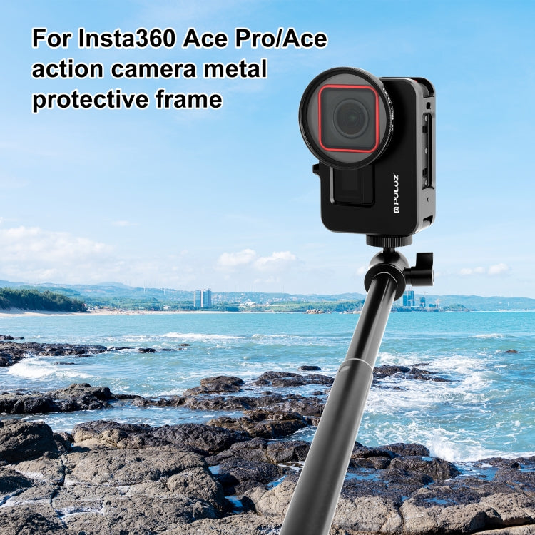 For Insta360 Ace Pro / Ace PULUZ Metal Rabbit Cage Adapter Frame with 52mm UV Filter & Adapter Ring (Black) - Mount & Holder by PULUZ | Online Shopping South Africa | PMC Jewellery | Buy Now Pay Later Mobicred