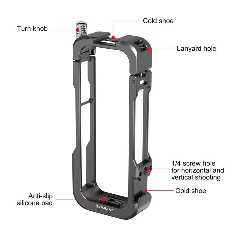 For Insta360 X4 PULUZ Metal Protective Cage Rig Housing Frame with Lens Cover (Black) - free shipping - PMC TechLife - Order now!