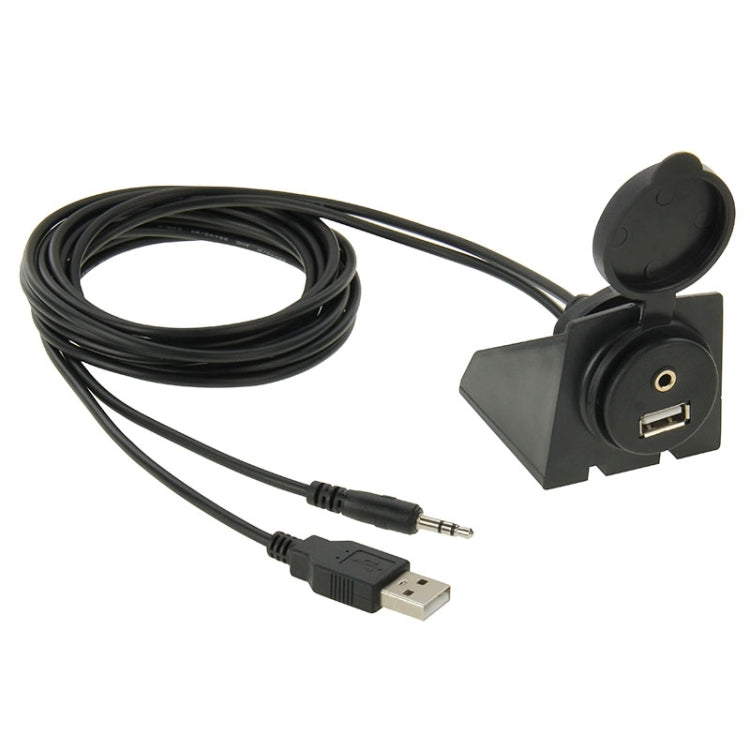 USB 2.0 & 3.5mm Male to Female Extension Cable with Car Flush Mount, Length: 2m - DIY Cables by PMC TechLife | Online Shopping South Africa | PMC TechLife | Buy Now Pay Later Mobicred