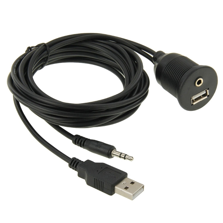 USB 2.0 & 3.5mm Male to Female Extension Cable with Car Flush Mount, Length: 2m - DIY Cables by PMC TechLife | Online Shopping South Africa | PMC TechLife | Buy Now Pay Later Mobicred