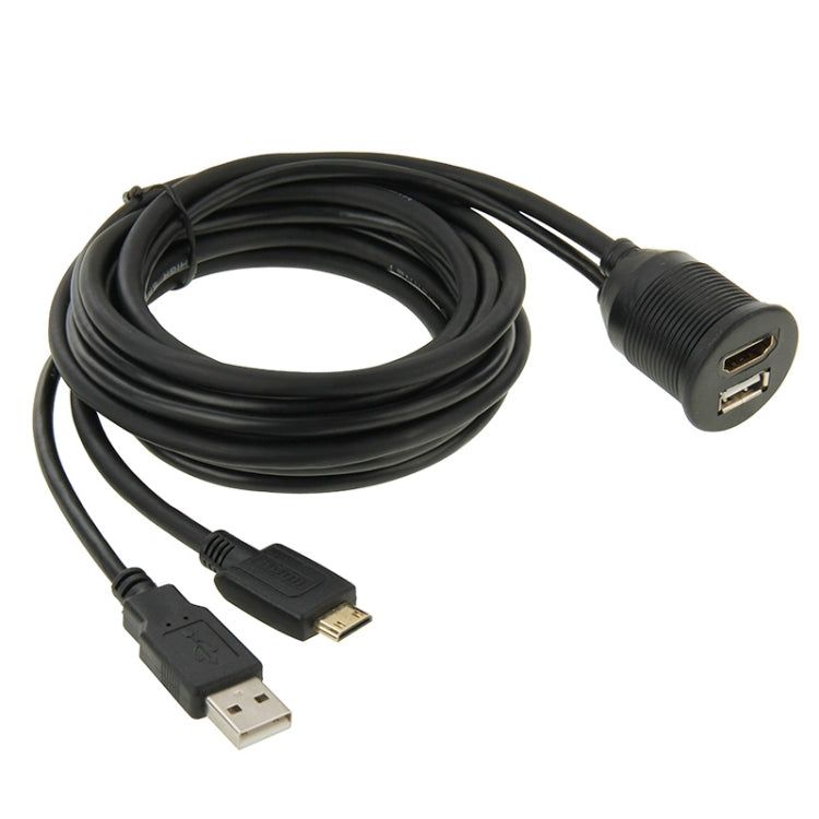 USB 2.0 & Mini HDMI (Type-C) Male to USB 2.0 & HDMI (Type-A) Female Adapter Cable with Car Flush Mount, Length: 2m - DIY Cables by PMC Jewellery | Online Shopping South Africa | PMC Jewellery