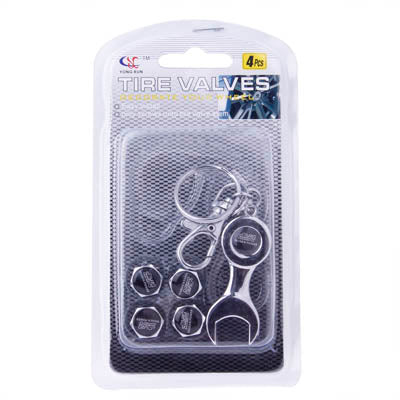 Tire Valve Caps 4 pcs with Wrench Keychain(Silver) - free shipping - PMC TechLife - Order now!