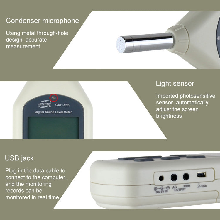 Digital Sound Level Meter with USB Port(Range: 30dB~130dB)(Beige) - Light & Sound Meter by PMC TechLife | Online Shopping South Africa | PMC TechLife | Buy Now Pay Later Mobicred