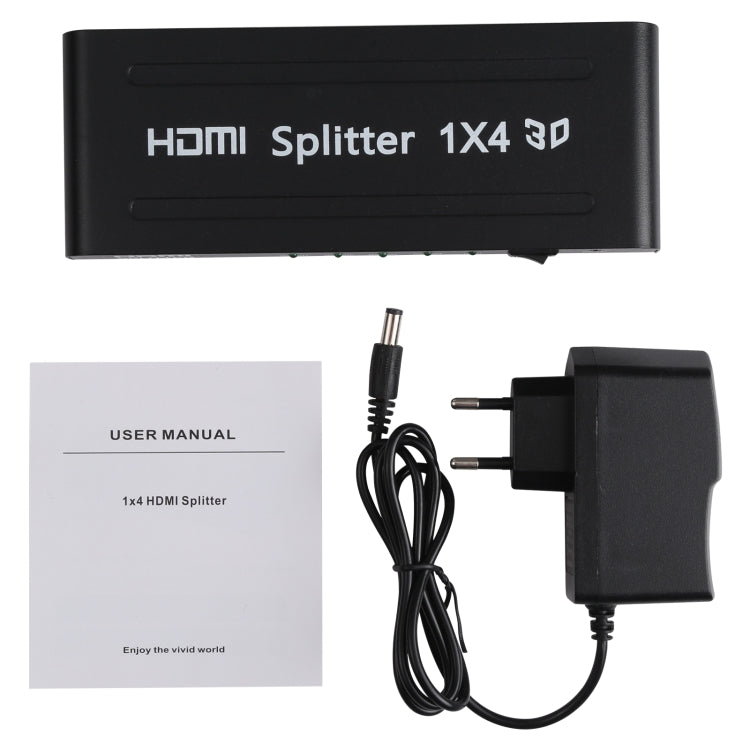 1080P 1x4 HDMI Splitter, 1.4 Version, EU Plug(Black) - Splitter by PMC Jewellery | Online Shopping South Africa | PMC Jewellery | Buy Now Pay Later Mobicred