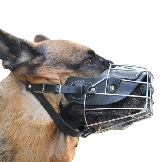 Steel Cage Style Dog Basket Wire Muzzle Protective Snout Cover with Leather Strap, Size: L - Mouth Cover by PMC Jewellery | Online Shopping South Africa | PMC Jewellery
