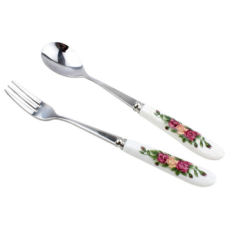 Ceramic Handle Stainless Steel Spoon + Fork Set - Cutlery Sets by PMC TechLife | Online Shopping South Africa | PMC TechLife | Buy Now Pay Later Mobicred