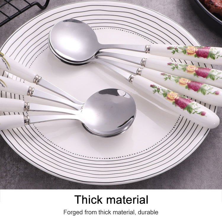 Ceramic Handle Stainless Steel Spoon + Fork Set - Cutlery Sets by PMC Jewellery | Online Shopping South Africa | PMC Jewellery | Buy Now Pay Later Mobicred