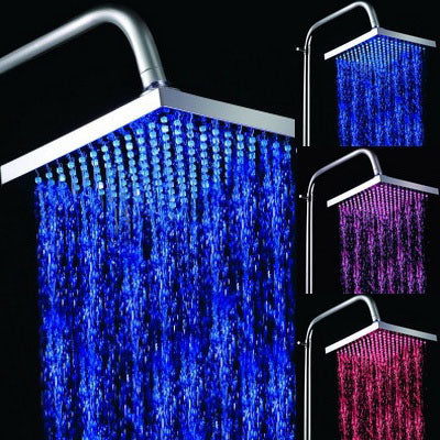 Square Temperature Sensor 3-Color (Blue / Pink / Red) LED Showerhead(Silver) - Shower Head by PMC TechLife | Online Shopping South Africa | PMC TechLife | Buy Now Pay Later Mobicred