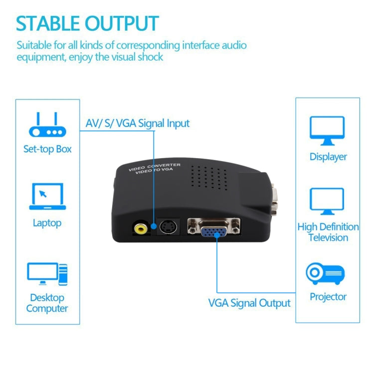 High Resolution (BNC) Video and S-Video to VGA Conversion(Black) - VGA Converter by PMC Jewellery | Online Shopping South Africa | PMC Jewellery | Buy Now Pay Later Mobicred