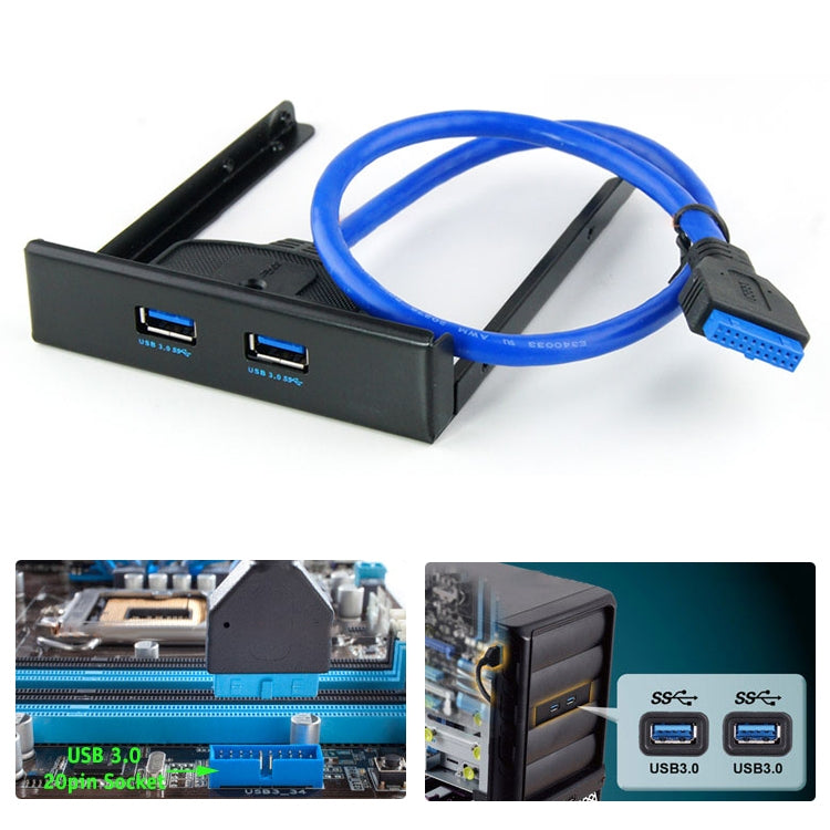 USB 3.0 Front Panel Floppy Disk Bay 20 Pin 2 Ports HUB Bracket Cable(Black) - USB 3.0 by PMC TechLife | Online Shopping South Africa | PMC TechLife | Buy Now Pay Later Mobicred