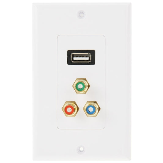 USB 2.0 Female Plug + 3 RCA Female Plugs Wall Plate Panel -  by PMC Jewellery | Online Shopping South Africa | PMC Jewellery | Buy Now Pay Later Mobicred