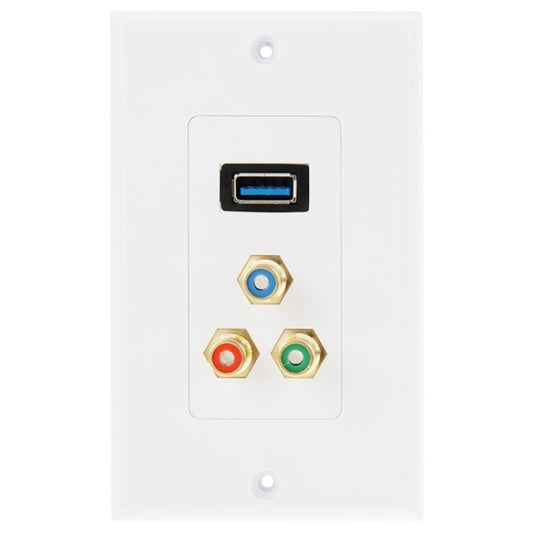 USB 3.0 Female Plug + 3 RCA Female Plugs Wall Plate Panel -  by PMC Jewellery | Online Shopping South Africa | PMC Jewellery | Buy Now Pay Later Mobicred