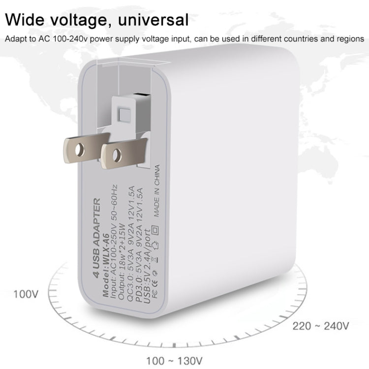 WLX-A6 4 Ports Quick Charging USB Travel Charger Power Adapter, AU Plug - USB Charger by PMC Jewellery | Online Shopping South Africa | PMC Jewellery | Buy Now Pay Later Mobicred