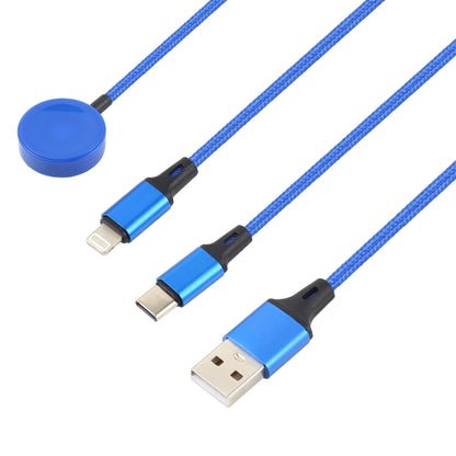 For iPhone / Apple Watch 3 In 1 8 Pin + Type-C / USB-C + Magnetic Charging Base Multi-function Charging Cable, Length: 1m(Blue) - Multifunction Cable by PMC Jewellery | Online Shopping South Africa | PMC Jewellery | Buy Now Pay Later Mobicred