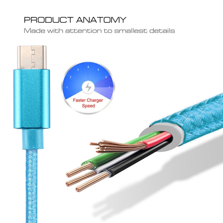 Knit Texture USB to USB-C / Type-C Data Sync Charging Cable, Cable Length: 3m, 3A Total Output, 2A Transfer Data(Blue) - USB-C & Type-C Cable by PMC Jewellery | Online Shopping South Africa | PMC Jewellery | Buy Now Pay Later Mobicred