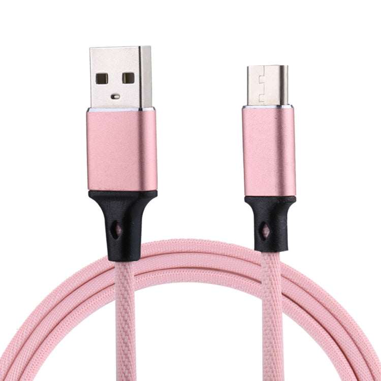 1m 2A Output USB to USB-C / Type-C Nylon Weave Style Data Sync Charging Cable(Pink) - USB-C & Type-C Cable by PMC TechLife | Online Shopping South Africa | PMC TechLife | Buy Now Pay Later Mobicred