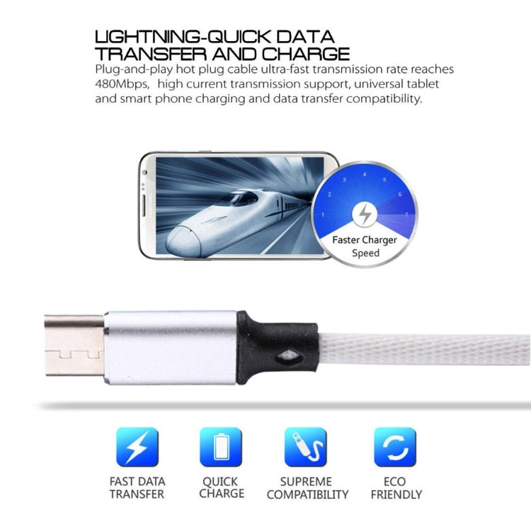 1m 2A Output USB to USB-C / Type-C Nylon Weave Style Data Sync Charging Cable(White) - USB-C & Type-C Cable by PMC TechLife | Online Shopping South Africa | PMC TechLife | Buy Now Pay Later Mobicred