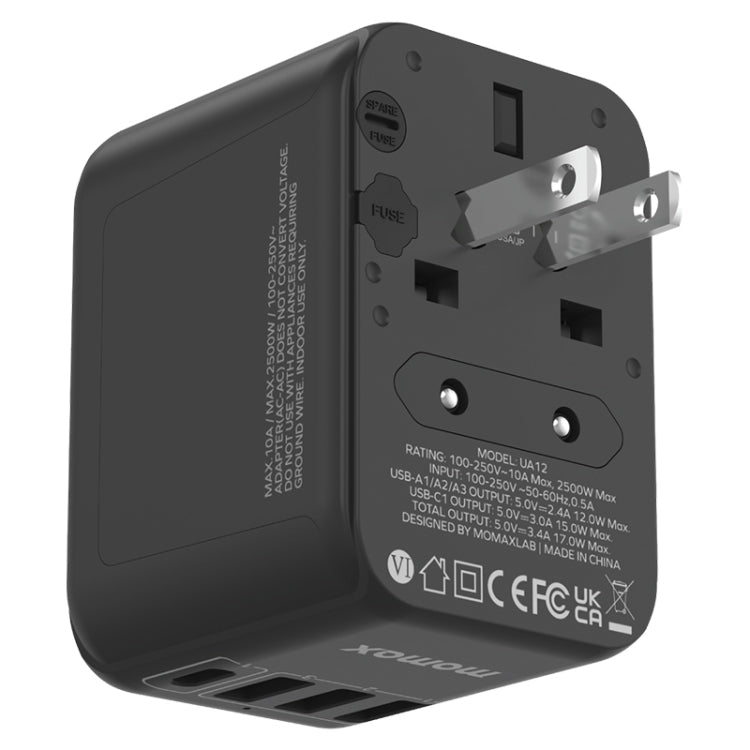 MOMAX UA12 1-World 17W Global Travel Fast Charger Power Adapter - Plug Adaptor by MOMAX | Online Shopping South Africa | PMC Jewellery | Buy Now Pay Later Mobicred