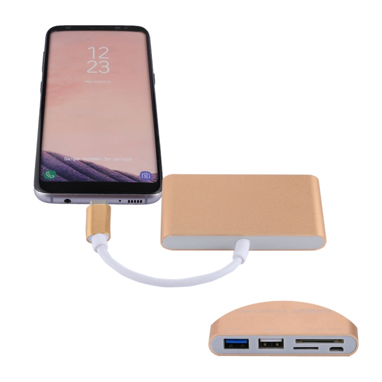 5 in 1 Micro SD + SD + USB 3.0 + USB 2.0 + Micro USB Port to USB-C / Type-C OTG COMBO Adapter Card Reader for Tablet, Smartphone, PC(Gold) - Cable & Adapters by PMC Jewellery | Online Shopping South Africa | PMC Jewellery | Buy Now Pay Later Mobicred