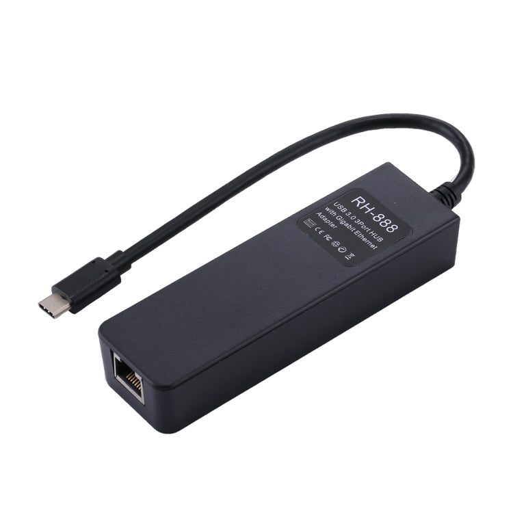 USB-C / Type-C to 3 USB 3.0 Ports HUB + RJ45 High Speed Gigabit Ethernet Adapter Multi-function LAN Adapter - Lan Cable and Tools by PMC Jewellery | Online Shopping South Africa | PMC Jewellery | Buy Now Pay Later Mobicred