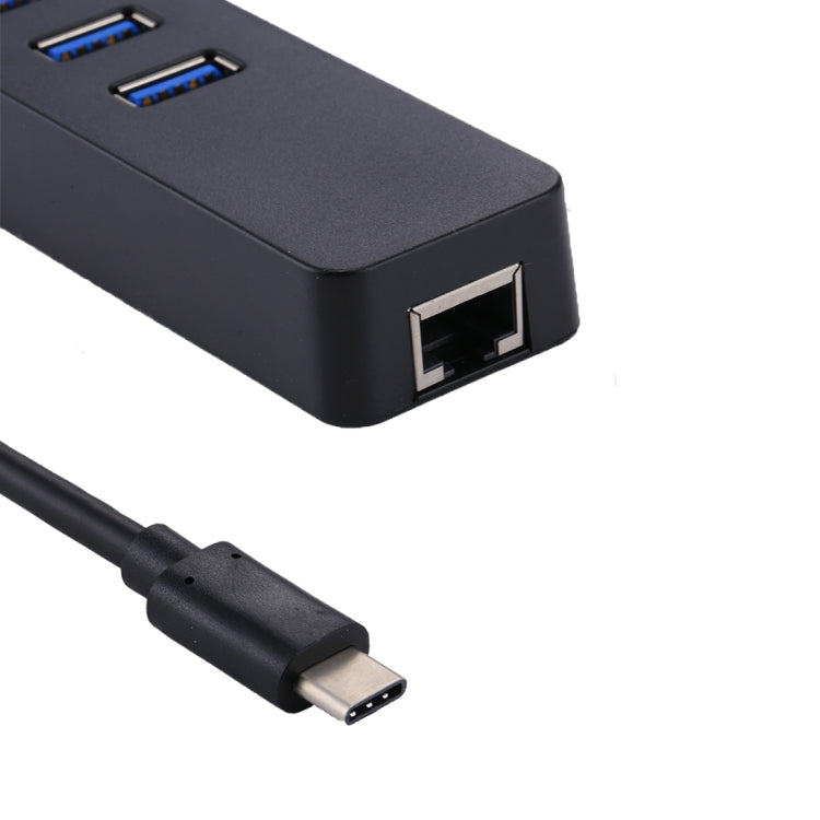 USB-C / Type-C to 3 USB 3.0 Ports HUB + RJ45 High Speed Gigabit Ethernet Adapter Multi-function LAN Adapter - Lan Cable and Tools by PMC Jewellery | Online Shopping South Africa | PMC Jewellery | Buy Now Pay Later Mobicred