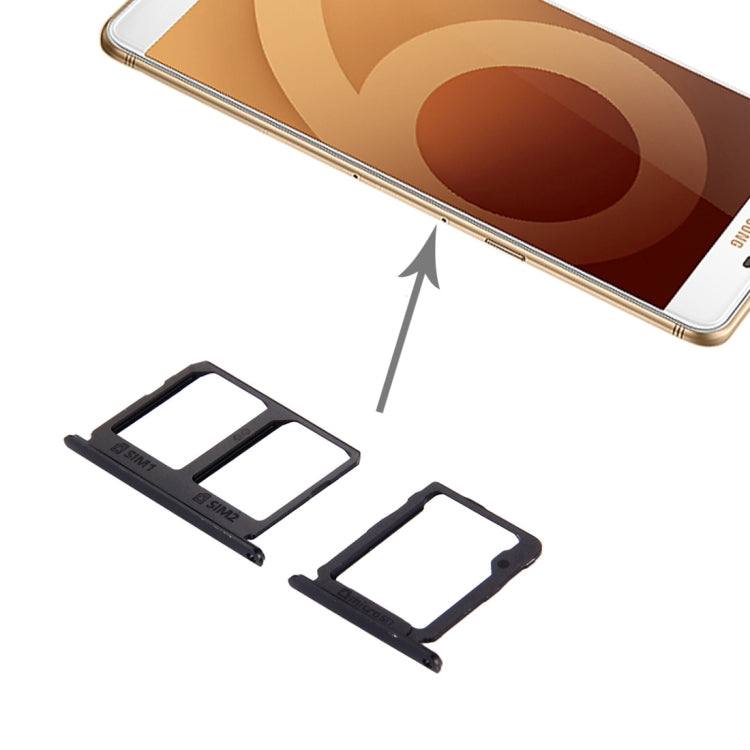 For Galaxy C9 Pro / C9000 SIM Card Tray + Micro SD Card Tray (Black) - Card Socket by PMC TechLife | Online Shopping South Africa | PMC TechLife