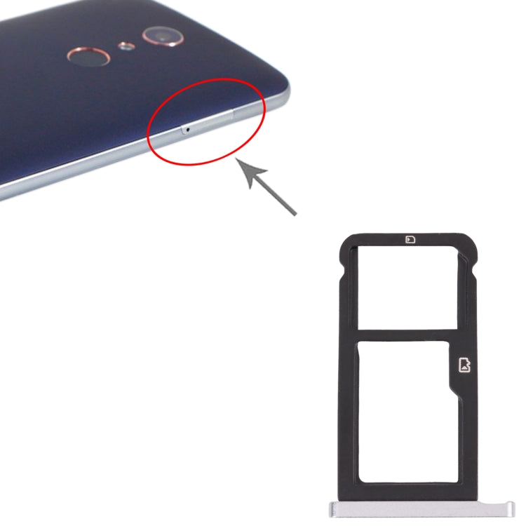 SIM Card Tray + Micro SD Card Tray for ZTE Blade Zmax Pro / Z981 (Silver) - For ZTE by PMc TechLife | Online Shopping South Africa | PMc TechLife | Buy Now Pay Later Mobicred