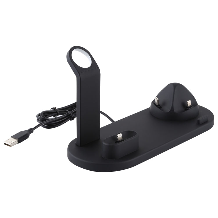 HQ-UD15 5 in 1 Micro USB + USB-C / Type-C + 8 Pin Interface Phone Charging Base with 8 Pin Earphone Charging Interface & Watch Stand, Without Wireless Charger (Black) - Multifunction Charger by PMC Jewellery | Online Shopping South Africa | PMC Jewellery | Buy Now Pay Later Mobicred