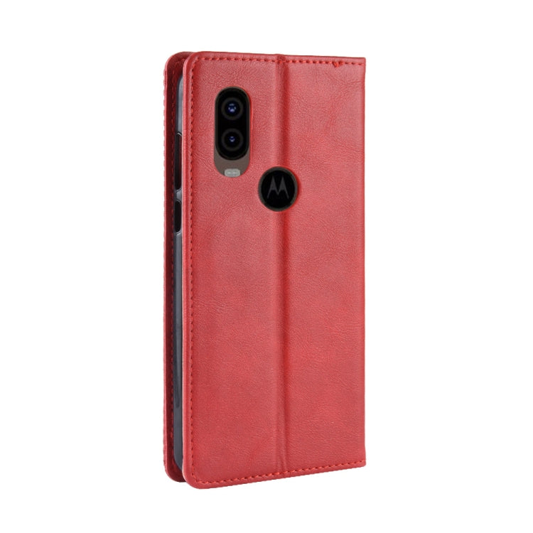 Magnetic Buckle Retro Crazy Horse Texture Horizontal Flip Leather Case for Motorola MOTO One Vision, with Holder & Card Slots & Photo Frame(Red) - Motorola Cases by PMC Jewellery | Online Shopping South Africa | PMC Jewellery | Buy Now Pay Later Mobicred