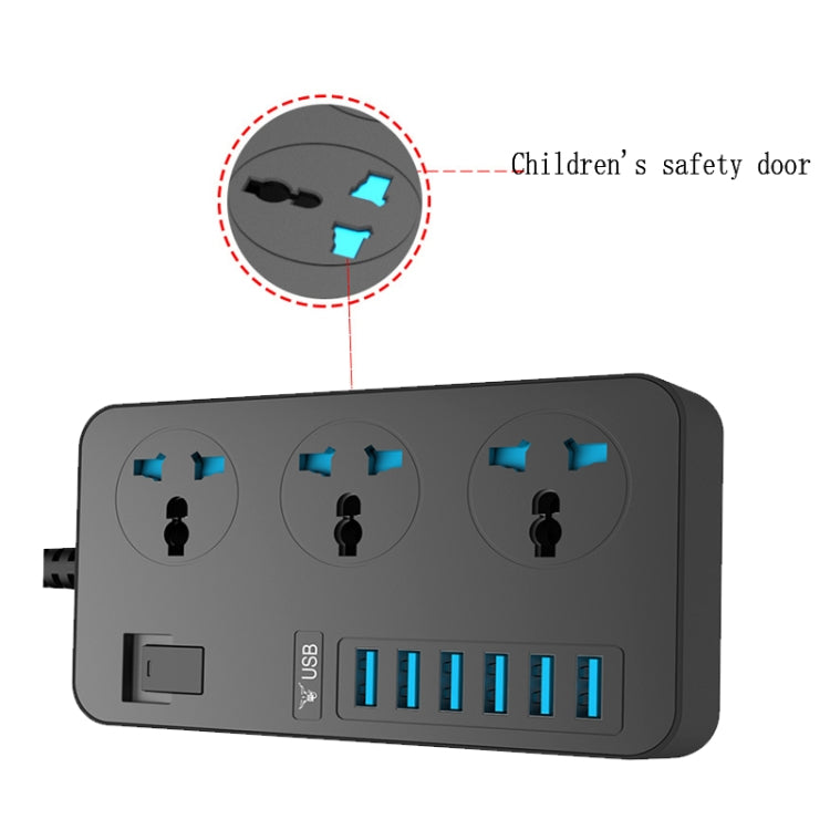 T09 3000W High Power Multi-Function Plug-in 3-Hole International Universal Jack + 6 USB Intelligent Charging US PLUG - Extension Socket by PMC Jewellery | Online Shopping South Africa | PMC Jewellery | Buy Now Pay Later Mobicred