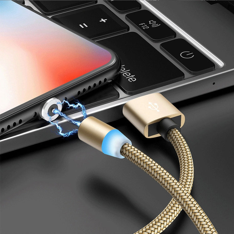 2 in 1 USB to 8 Pin + Micro USB Magnetic Metal Interface Nylon Braided Charging Cable, Length: 1m(Gold) - Charging Cable & Head by PMC Jewellery | Online Shopping South Africa | PMC Jewellery | Buy Now Pay Later Mobicred