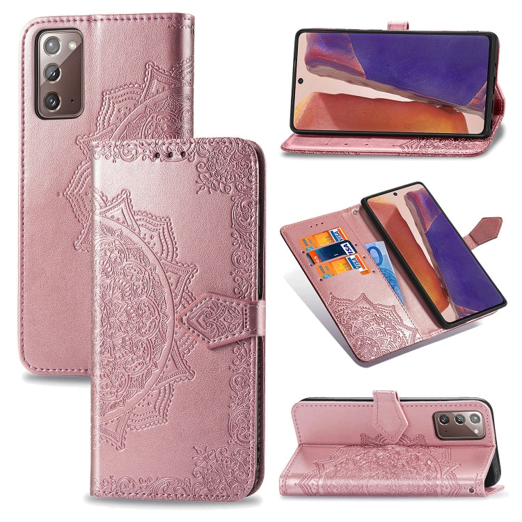 For Samsung Galaxy Note20 Ultra Halfway Mandala Embossing Pattern Horizontal Flip Leather Case with Holder & Card Slots & Wallet & Lanyard(Rose Gold) - Galaxy Note20 Ultra Cases by PMC Jewellery | Online Shopping South Africa | PMC Jewellery