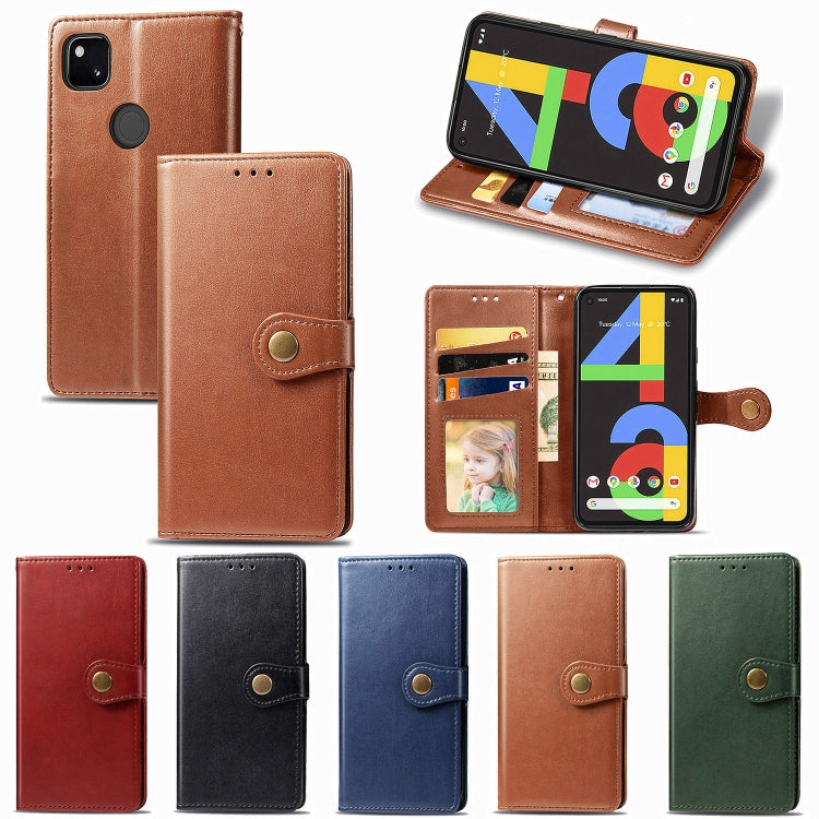 For Google Pixel 4A Retro Solid Color Leather Buckle Phone Case with Lanyard & Photo Frame & Card Slot & Wallet & Stand Function(Brown) - Google Cases by PMC Jewellery | Online Shopping South Africa | PMC Jewellery | Buy Now Pay Later Mobicred