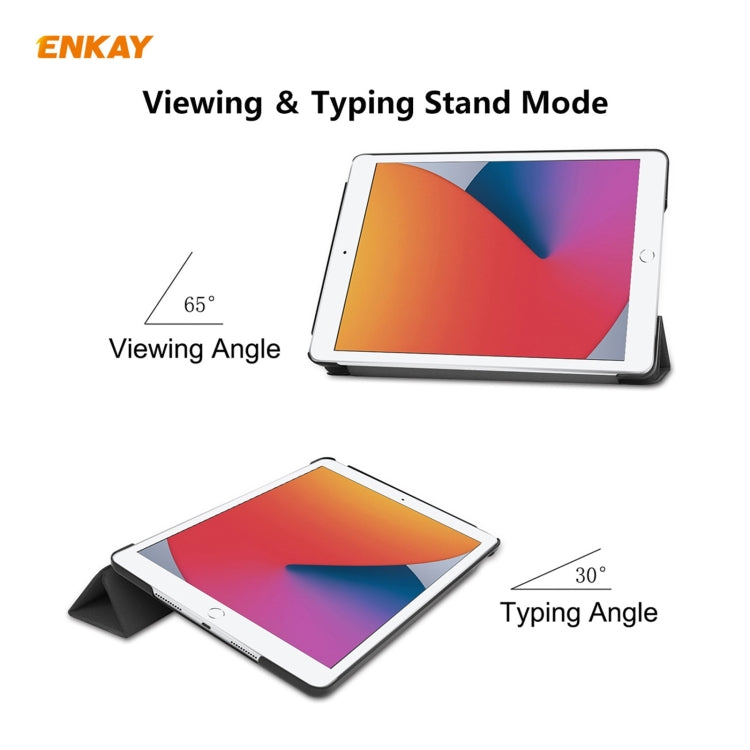 For iPad 10.2 2021 / 2020 / 2019 ENKAY ENK-8014 PU Leather + Plastic Smart Case with Three-folding Holder(Black) - free shipping - PMc TechLife - Order now!