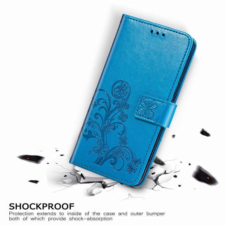 For Oppo A53 2020 Four-leaf Clasp Embossed Buckle Mobile Phone Protection Leather Case with Lanyard & Card Slot & Wallet & Bracket Function(Blue) - OPPO Cases by PMC Jewellery | Online Shopping South Africa | PMC Jewellery | Buy Now Pay Later Mobicred