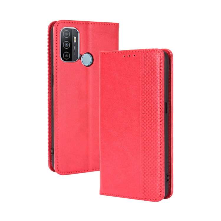 For OPPO A53 2020 / A53S 2020 / A33  Magnetic Buckle Retro Crazy Horse Texture Horizontal Flip Leather Case with Holder & Card Slots & Photo Frame(Red) - OPPO Cases by PMC Jewellery | Online Shopping South Africa | PMC Jewellery | Buy Now Pay Later Mobicred