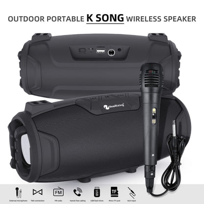 NewRixing NR3026M TWS Outdoor Portable K-song Bluetooth Speaker with Shoulder Strap & Microphone, Support TF Card / FM(Black) - Desktop Speaker by NewRixing | Online Shopping South Africa | PMC Jewellery | Buy Now Pay Later Mobicred