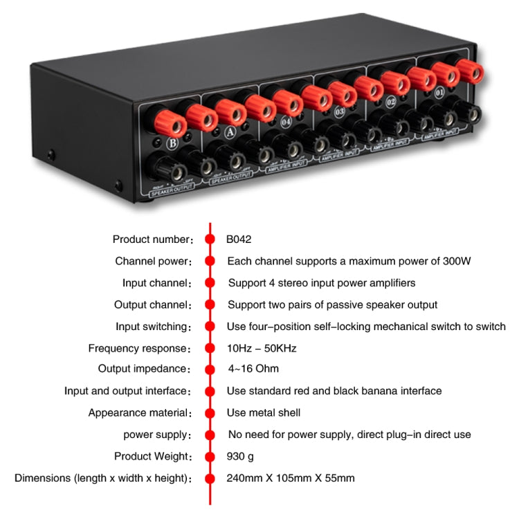 4 Input 2 Output Power Amplifier And Speaker Switcher Speaker Switch Splitter Comparator 300W Per Channel Without Loss Of Sound Quality -  by PMC Jewellery | Online Shopping South Africa | PMC Jewellery | Buy Now Pay Later Mobicred