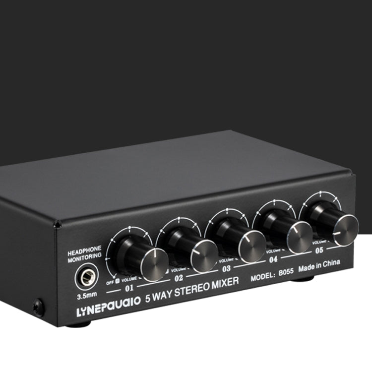 B055 5-Channel Active Stereo Mixer Multi-Channel Mixer with Independent Volume Adjustment  & USB 5V Power Output & Headphone Monitoring, US Plug -  by PMC Jewellery | Online Shopping South Africa | PMC Jewellery | Buy Now Pay Later Mobicred